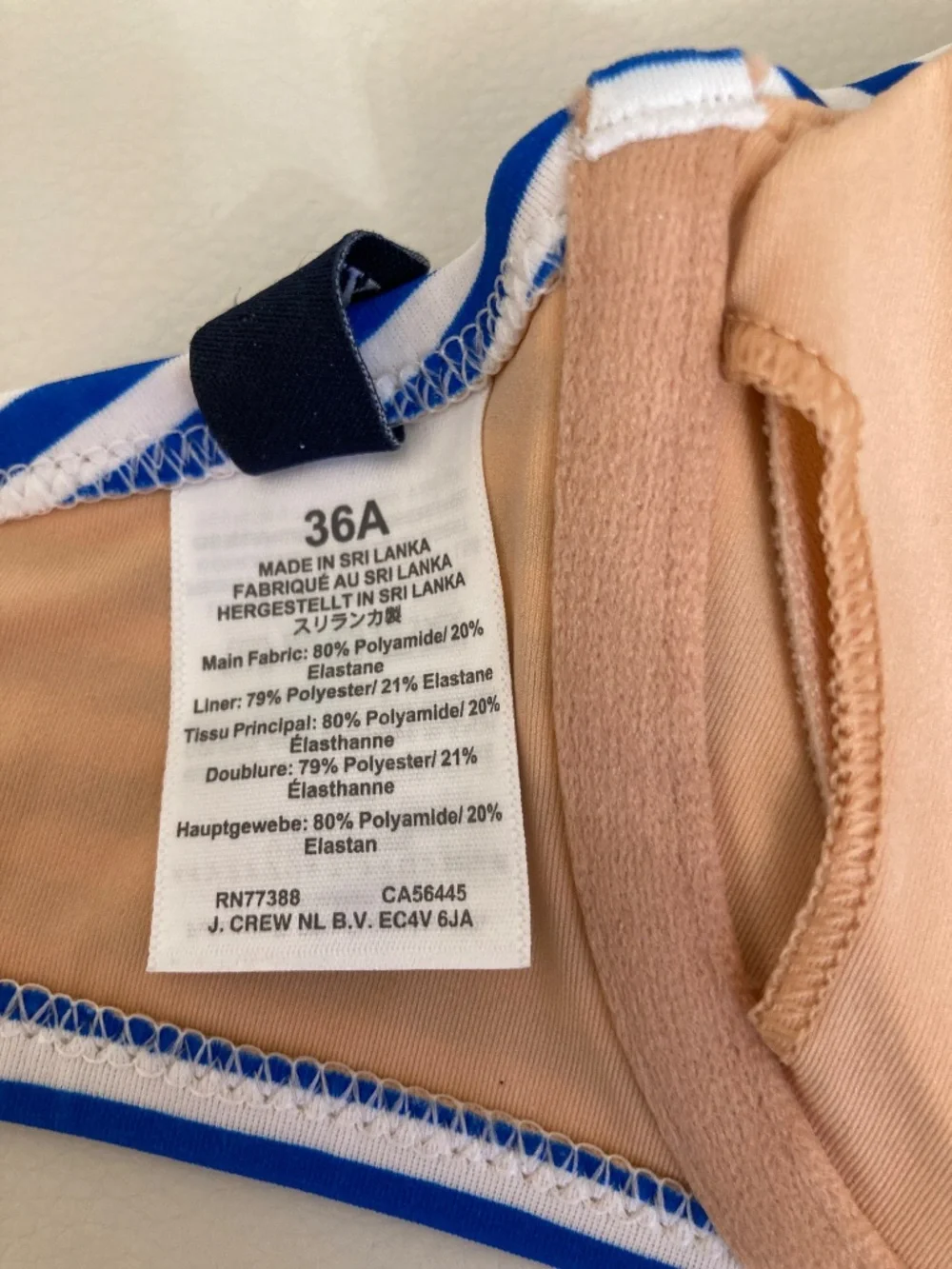 J. Crew Bathing Suit Top Blue White Striped Size 36A